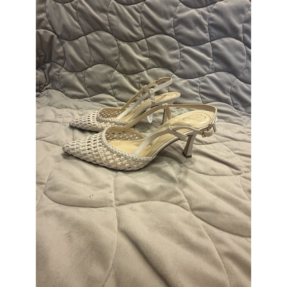 JESSICA SIMPSON WOMEN'S SHOES SZ 9.5 BEIGE&GOLD PUMP POINTED TOE SLINGBACK HEELS